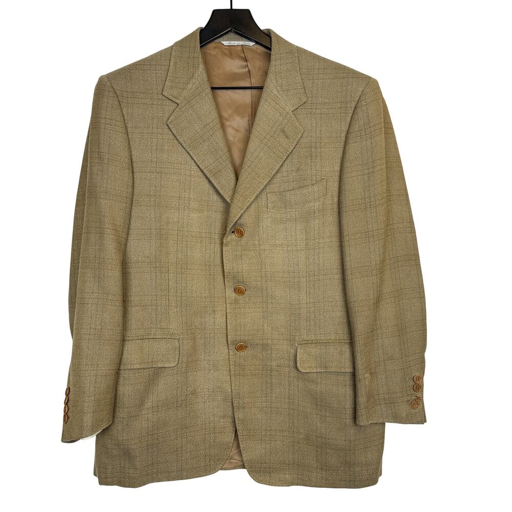 Canali Beige Plaid Blazer Jacket Wool Blend - 50 40R